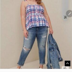 Nwot Torrid 2 Peplum Smocked Bodice Cami - Crinkle Gauze Plaid White